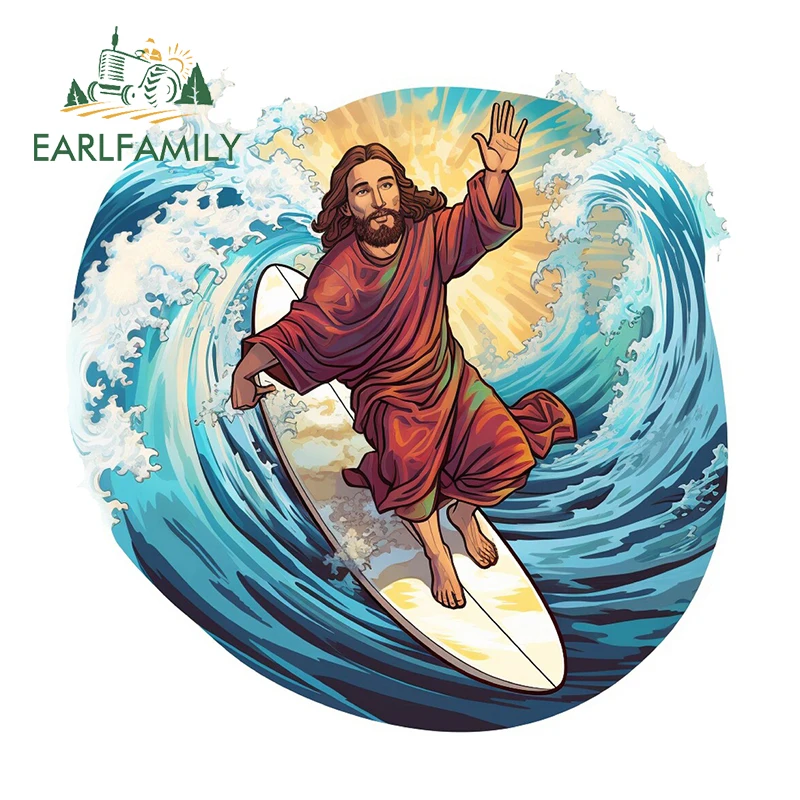 

EARLFAMILY 13 см x 13 см для серфинга с Иисусом Христом, автомобильная наклейка, забавный Стайлинг автомобиля, аксессуары для автомобильного кондиционера, RV