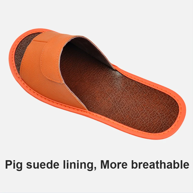 Genuine Cow Leather Slippers Homes in indoor slipper summer men women elderly non-slip cool sandals casual single Slides shoes