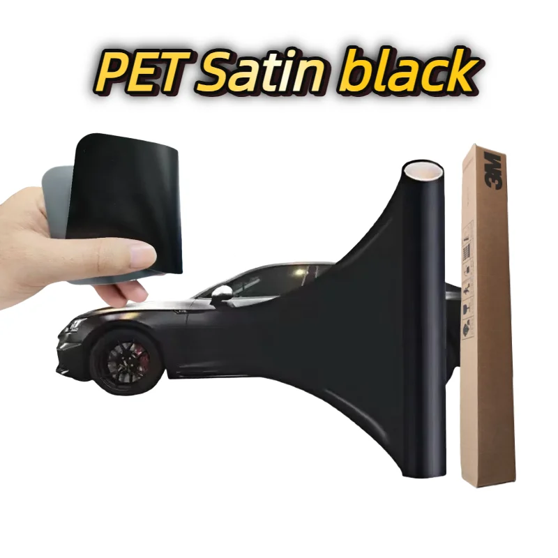 

3M Satin Black PET Car Wrap Film Vinyl Premium with Air Release Technology for Auto Body Protection Easy to Install Durable