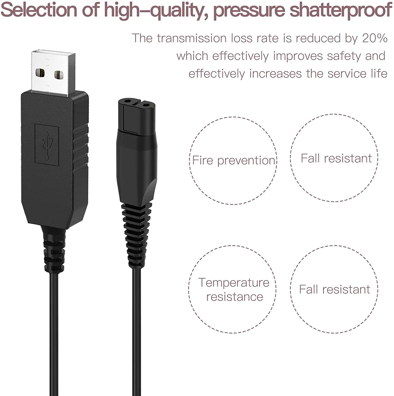 4.3V USB Shaver Charger Cable，Replacement Philips Shaver Power Cord for Norelco One Blade QP2520, QP2620, A00390, QG3320, RQ320
