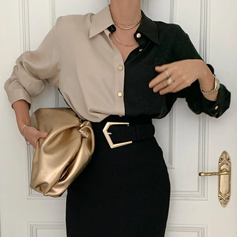 Camisa de mujer a la moda para ir al trabajo, estilo Hong Kong, versátil, de manga larga, con cuello tipo , ropa de ofici...
