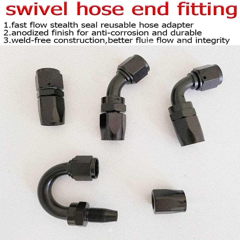 Black CPE Swivel Hose End Fitting Adapter AN4/6/8/10/12 Straight 0°/45°/90°/120°/180° Degree CPE Oil Fuel Line NPT PLUG Adaptor