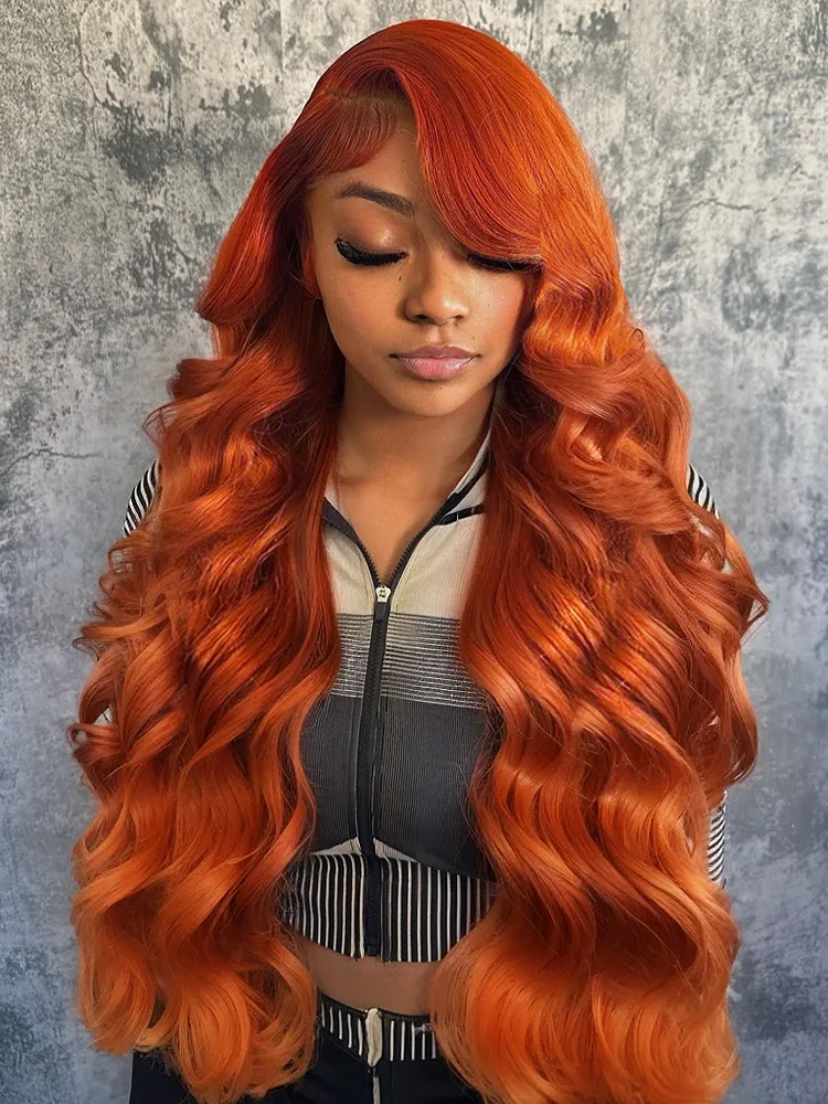 250 Density 350 Ginger Body Wave 30 40 Inch 13x4 Lace Front Wig Orange 13x6 Human Hair Lace Frontal Wigs Brazilian HD Water Wave