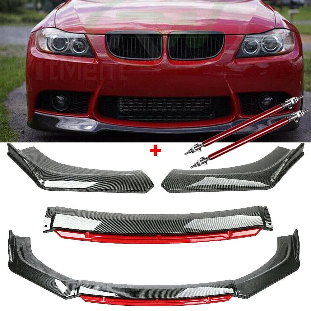 

For 3 Series E90 E46 330i Carbon Fiber Front Bumper Lip Splitter + 2X Strut Rods United States