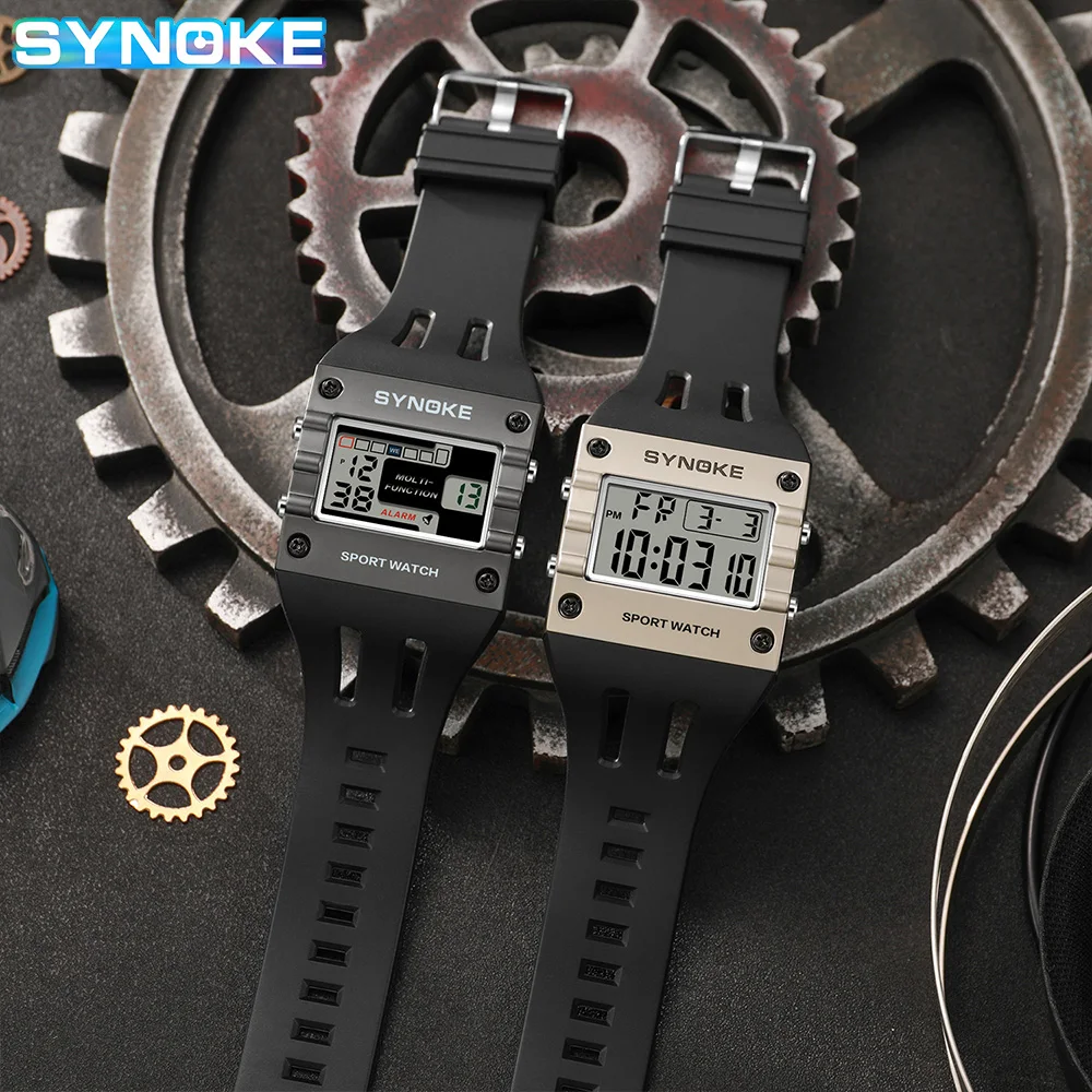 SYNOKE Digital Watch Men Sports Electronic Watch Waterproof Night Glow Large Screen Square Student Watch Outdoor New Color Trend