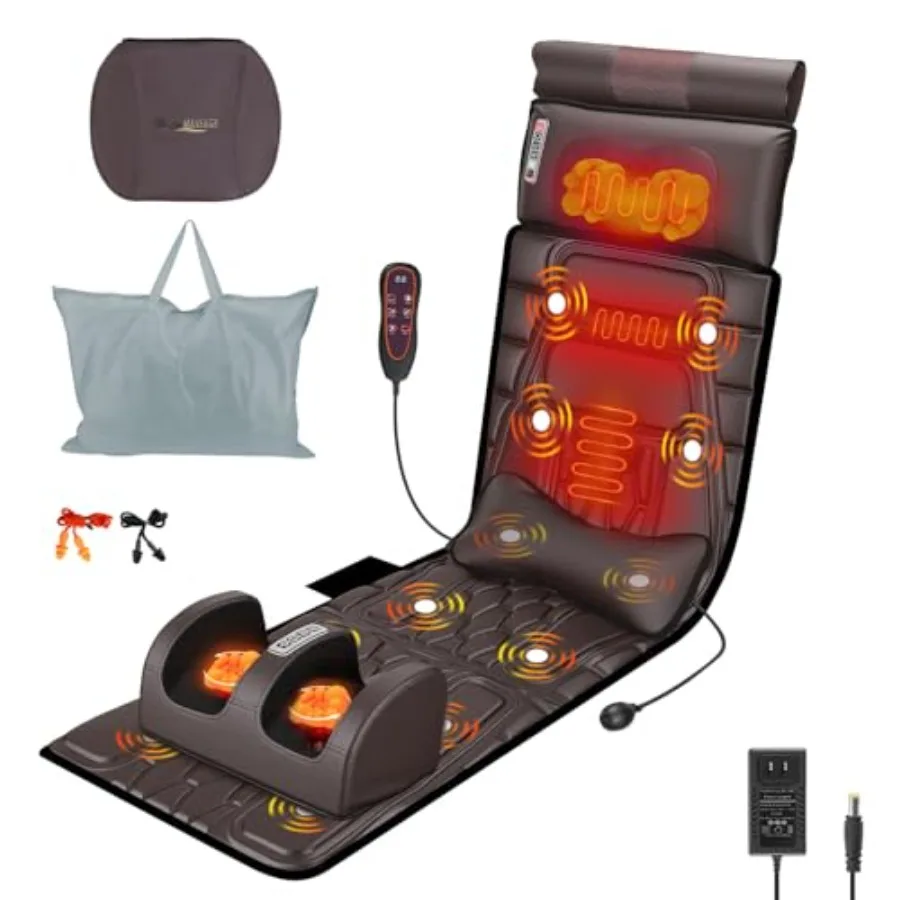 

Массажный коврик для всего тела с подогревом, съемный массажер для шеи и ног, вибрационные массажные коврики с поясничной подушкой 9