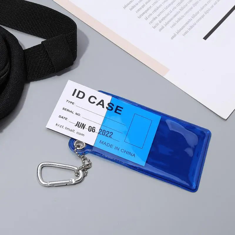 S 1PC PVC Transparent ID Card Holder With Keychain Fluorescent Clear Card Case Credential Holder For Student Bus Card Work ID