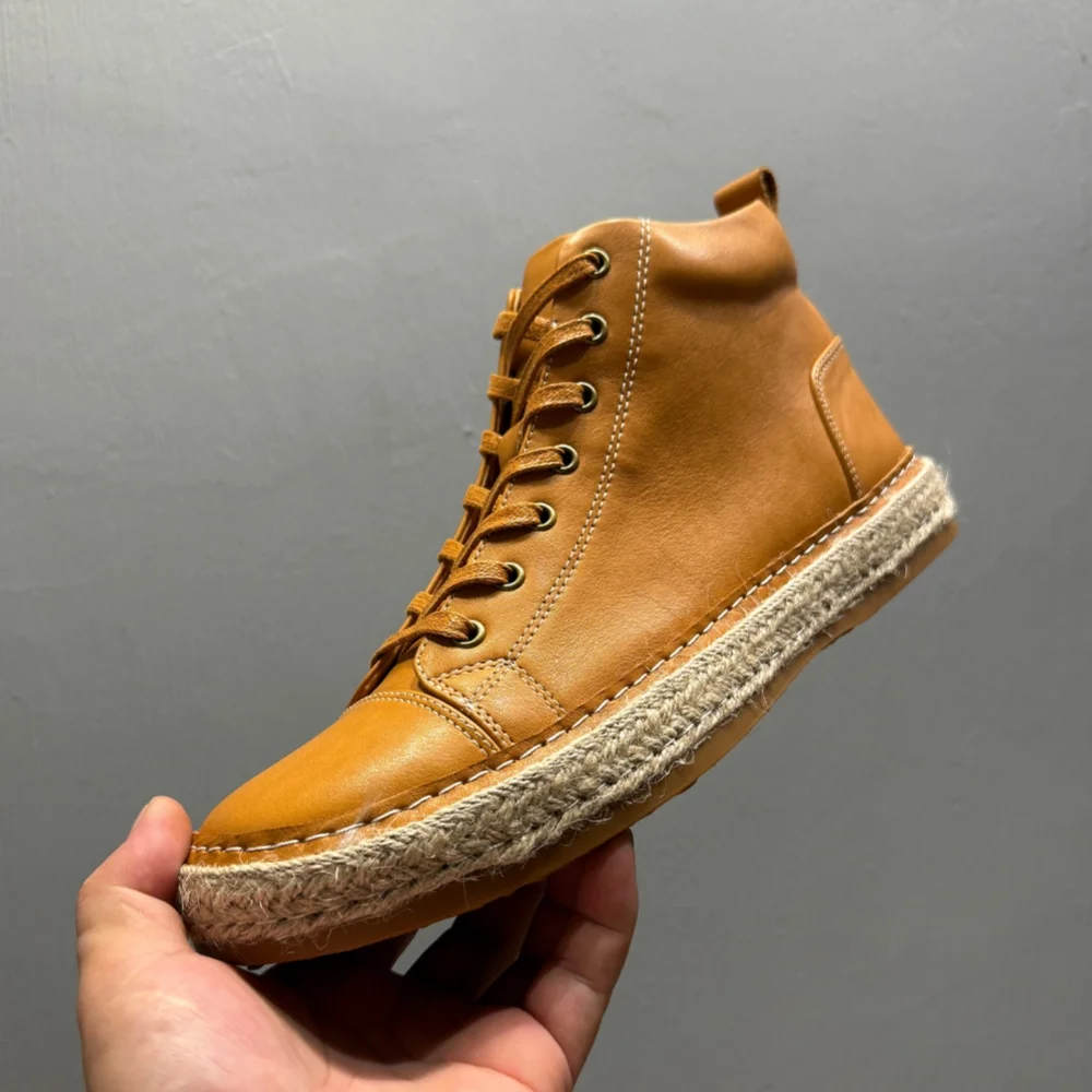 

QHCCID European Station Men's Fall New Leather Soft Casual Trendy Thick-Topped High-Top Shoes