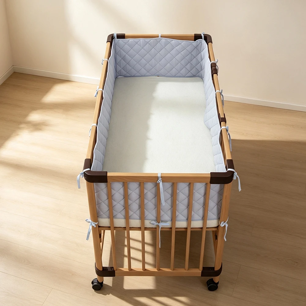 Baby Crib Bumper 360Cm/180Cm Gauze Quilted Breathable Soft Edge Protection Fit 120X60Cm Cot Bed Anti Collision Cushion Blue