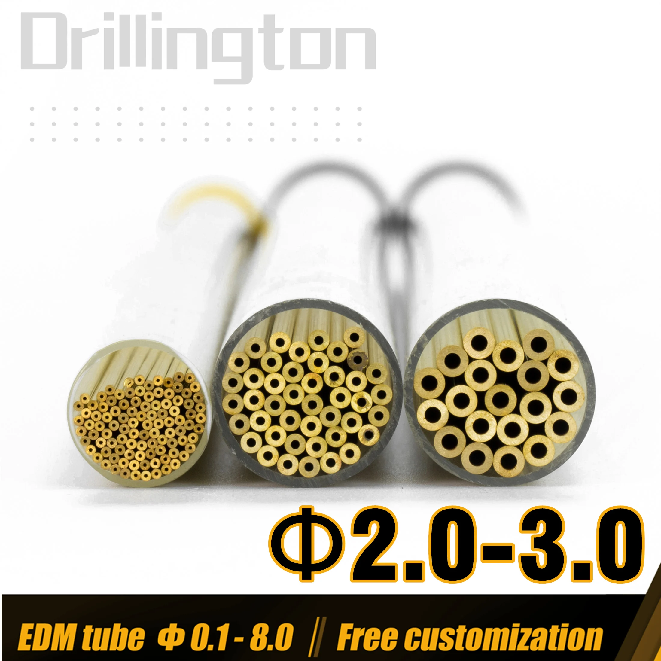 Drillington EDM Tube Brass Copper Tube High Precision 2.1 mm - 3.0 mm Single Hole Electrode Tubes 20 pcs for EDM Machine