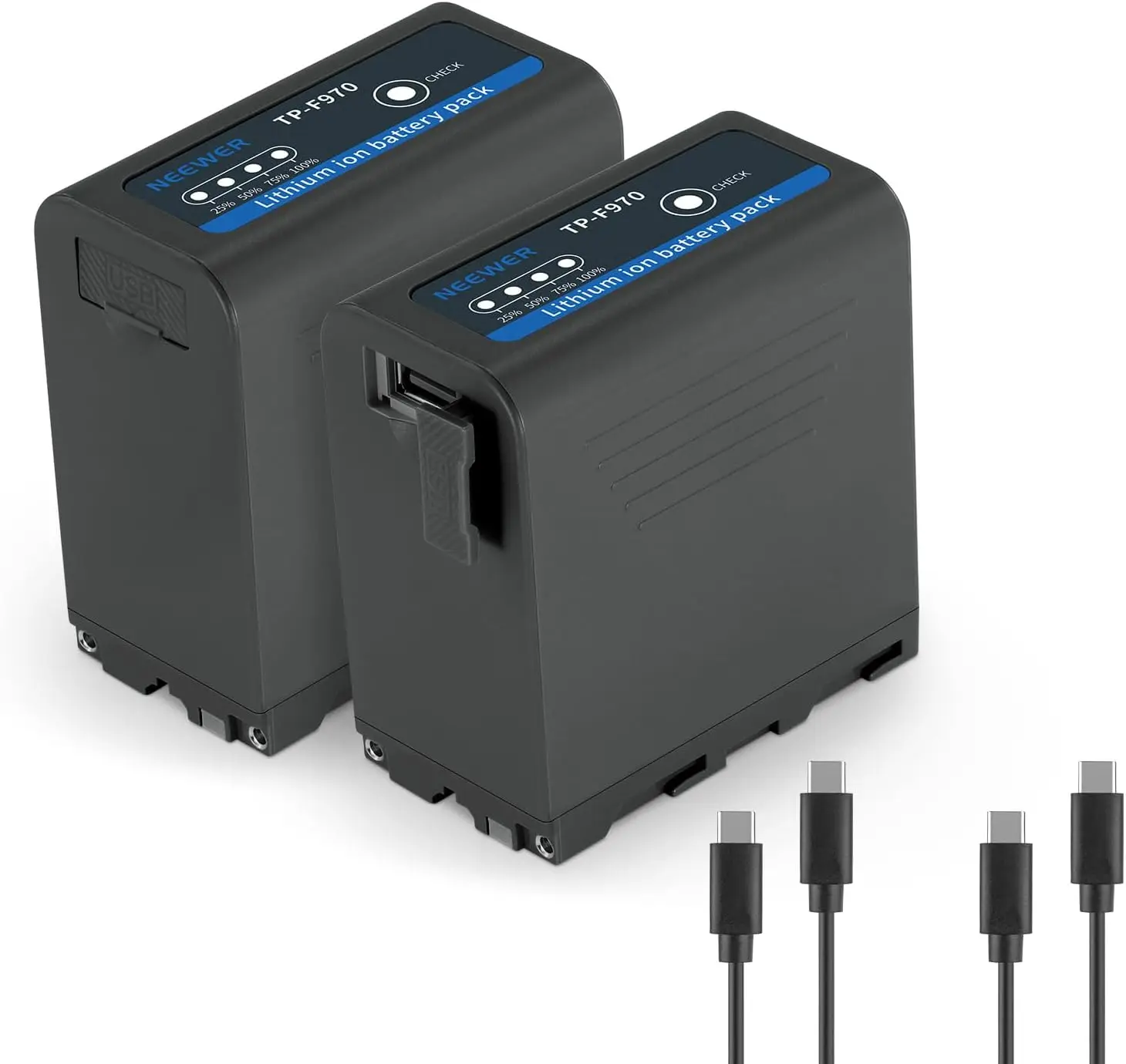 

Комплект из 2 аккумуляторов 7800 мАч с зарядкой USB-C и быстрой зарядкой PD 20 Вт для камер Sony/Canon/Nikon и светодиодных фонарей