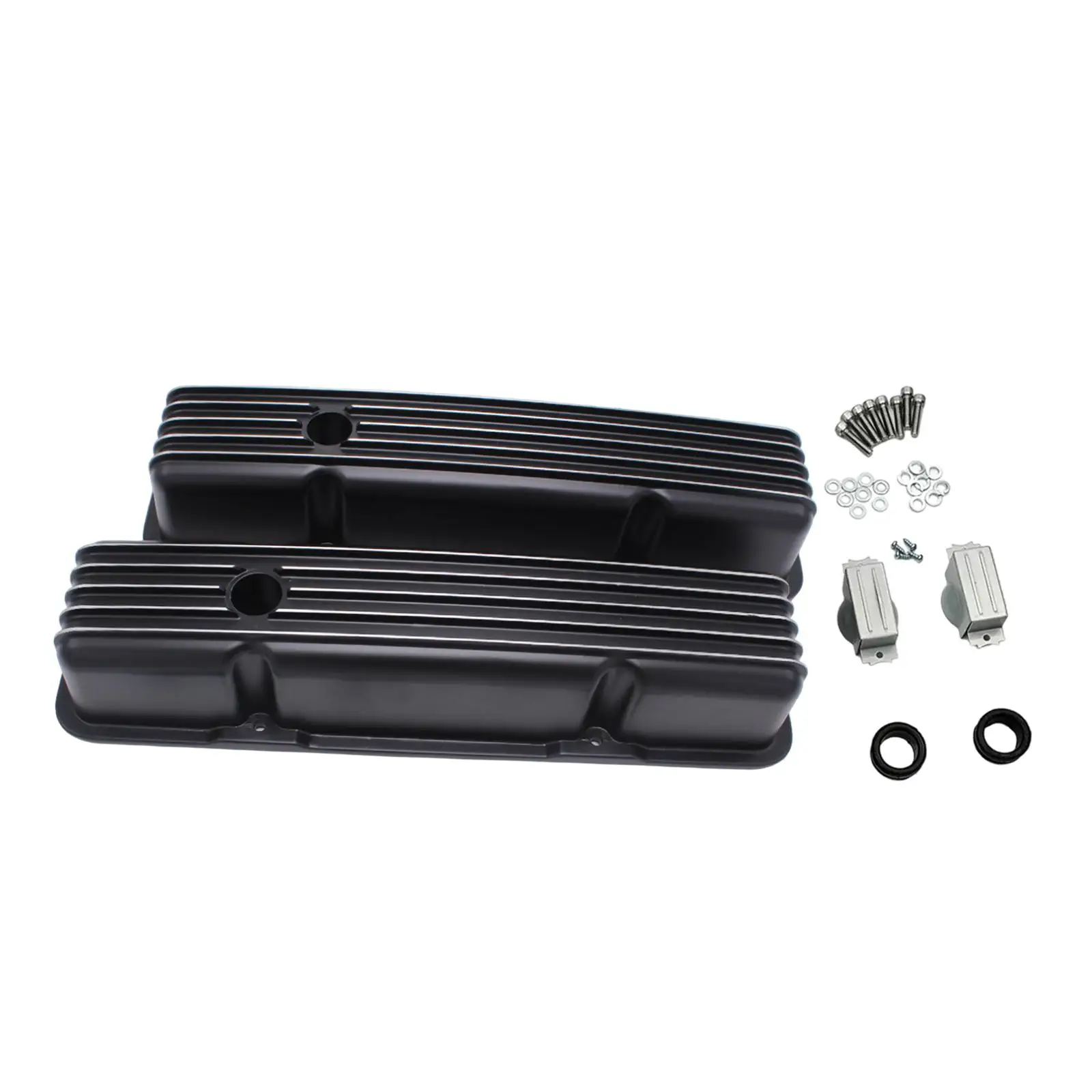 Black Aluminum Finned Tall Valve Cover Directly Replace High Performance for