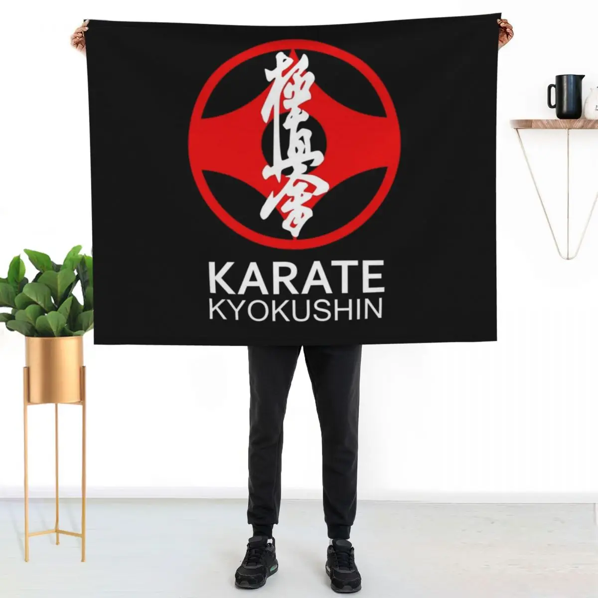 Kyokushin Karate Symbol and Kanji White Text Throw Blanket Cute Plaid Bed Bed Fashionable Sleeping Bag Shaggy Blankets