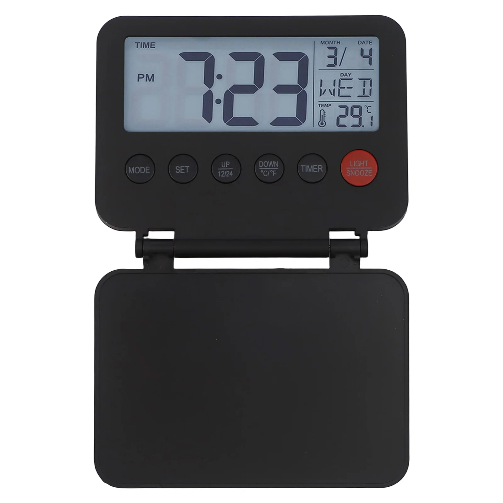 Travel Alarm Clock with Digital Backlight 12/24 Hour Time Calendar Indoor Temperature Display and Weekend Mode
