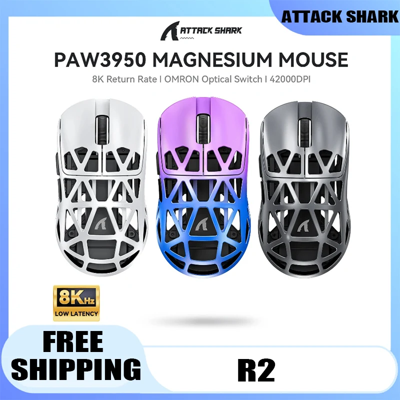 

Attack Shark R2 Gaming Wireless Mouse PAW3950 8K Magnesium Alloy Lightweight Gaming Mouse Bluetooth Tri-Mode for Gaming/Office