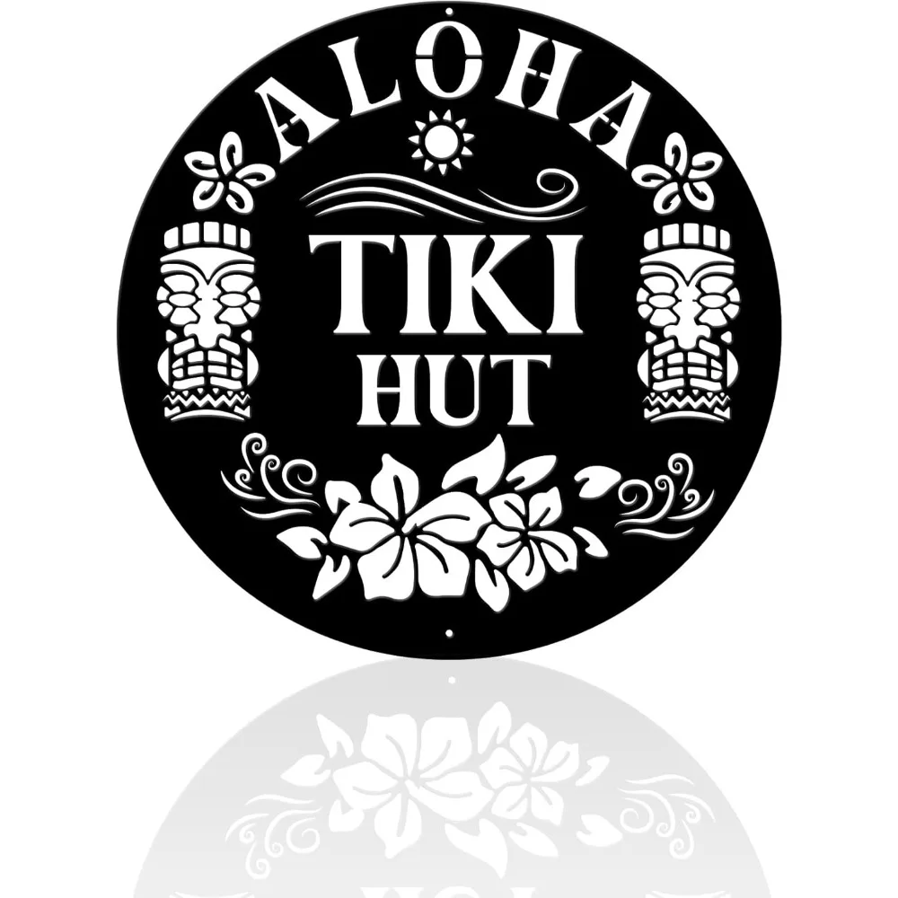 11.81x11.81inch Round Tiki HUT Welcome Door Sign Aloha Iron Door Sign Welcome Metal Wall Art Door Welcome Decoration for Home