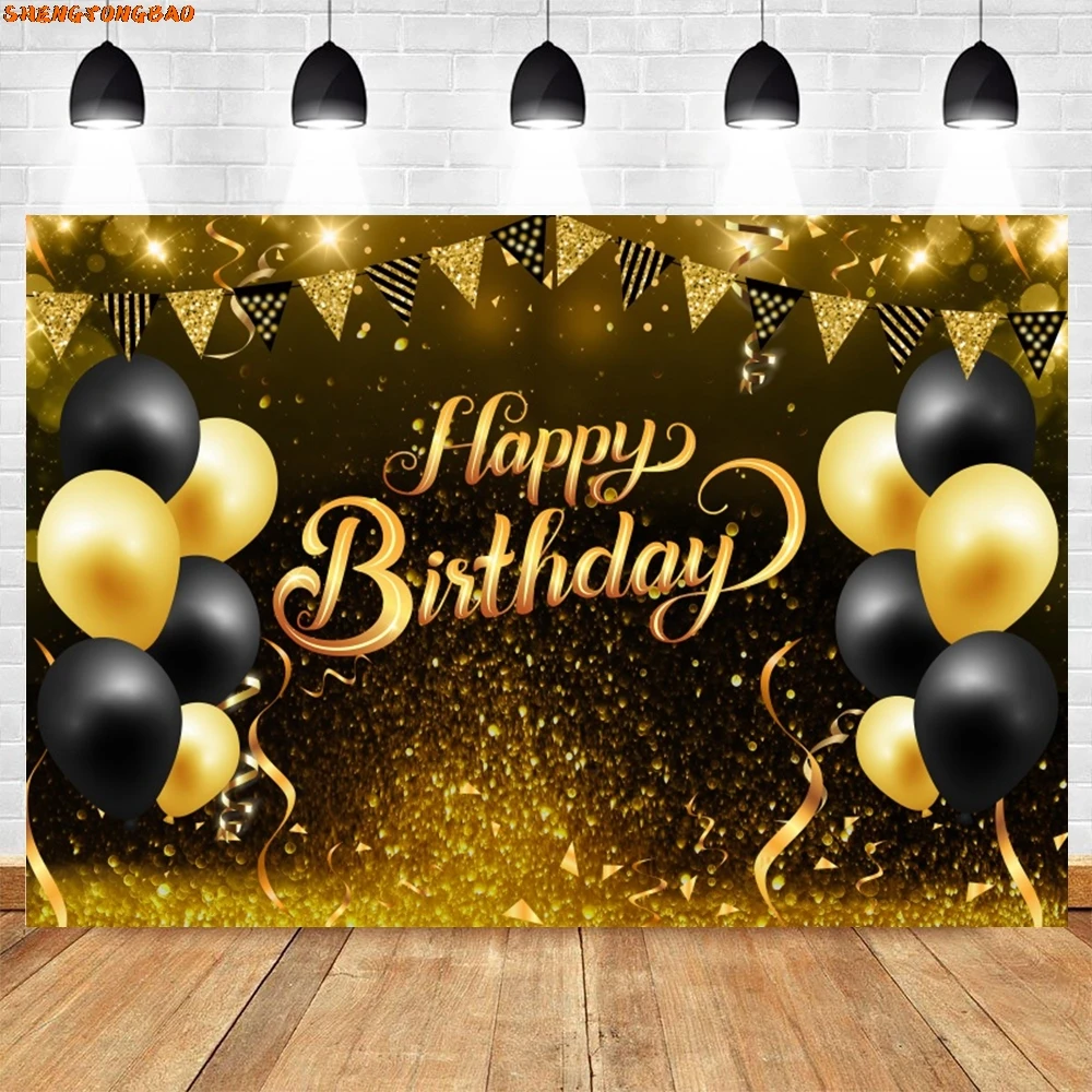 Adult Birthday Backdrop For Photography Gold Glitters Ballon Beer Wine Glass Customize Name Photographic Background Photo Studio