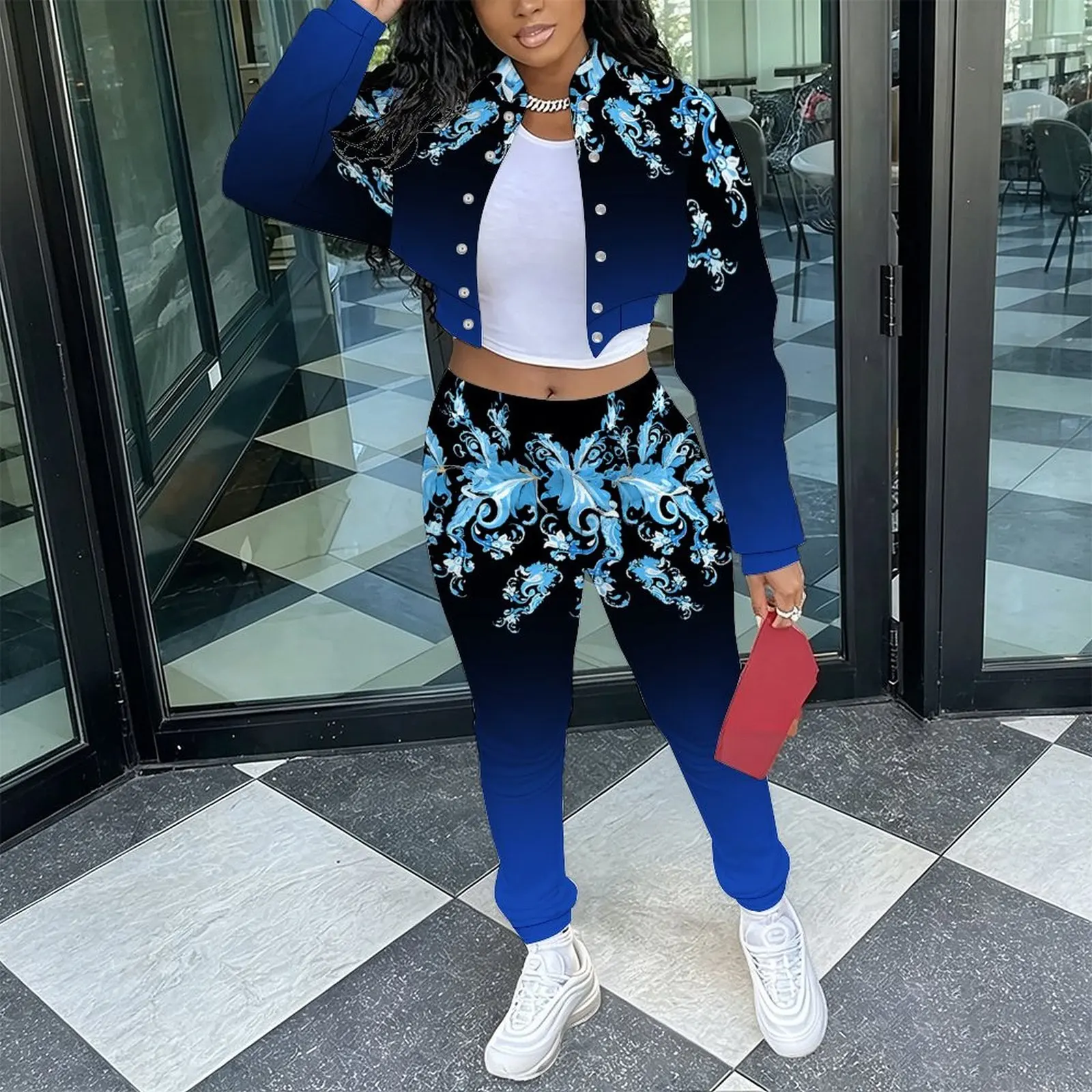 Female Elegant Sexy 2‑Piece Outfit Retro Slim Fit Long Sleeve Jacket   Everyday Commuting Vacation Fashion Long Pants