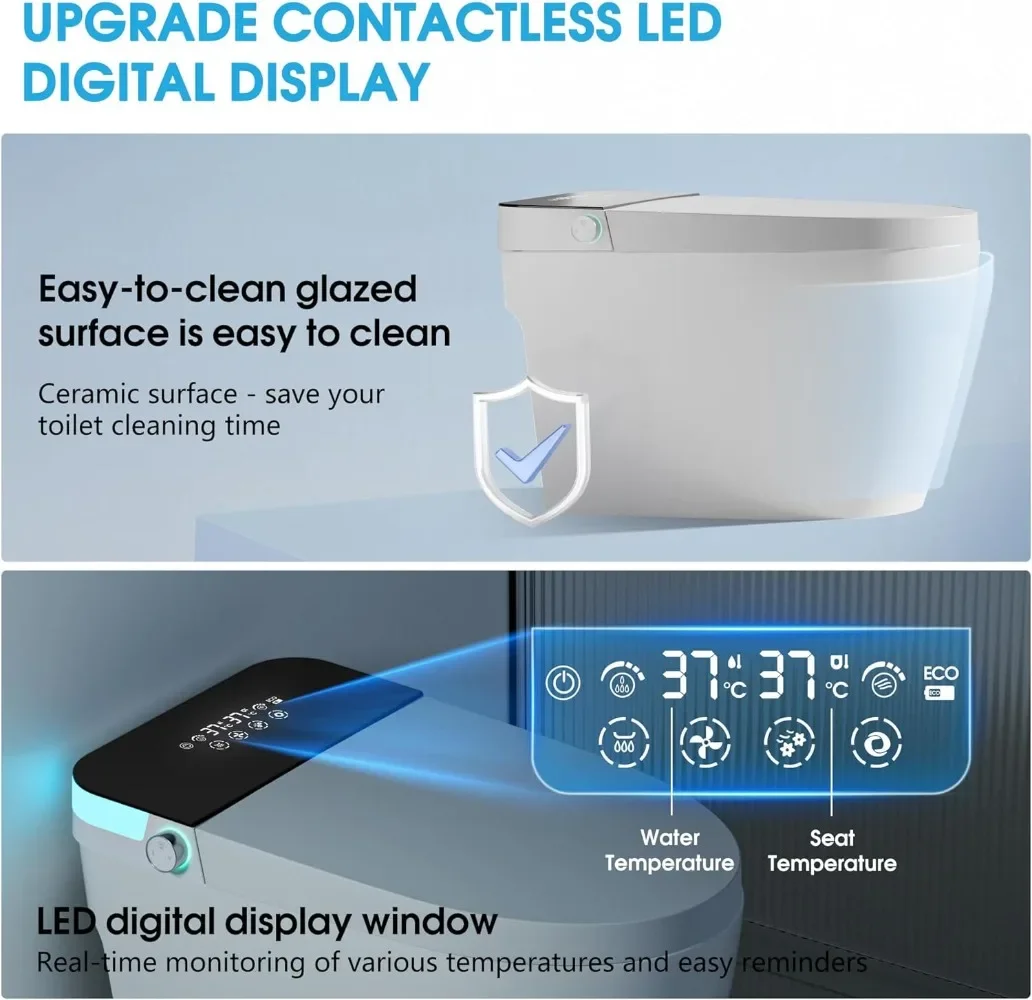 Tankless Smart Toilet with Warm Water Sprayer & Dryer, One Piece Bidet Toilet with Foot Sensor Operation, Heated Bidet Seat