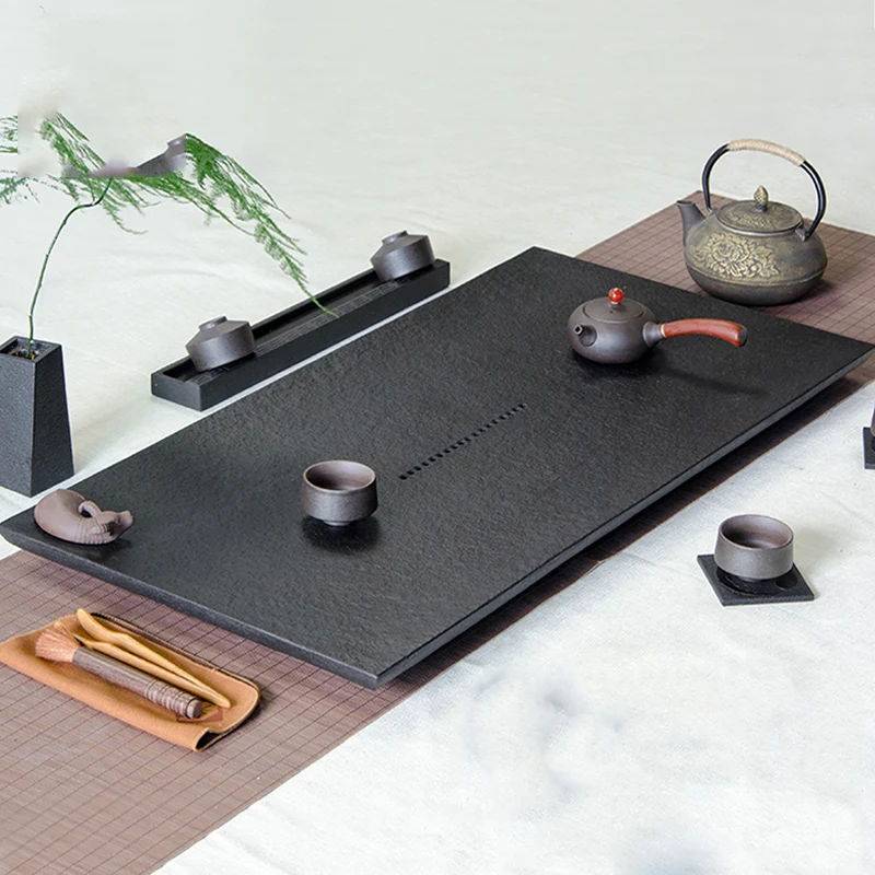 

Black Serving Tea Tray Decorative Luxury Accessories Stone Office Drainage Chinese Tea Tray Living Room Bandeja Madera Teaware