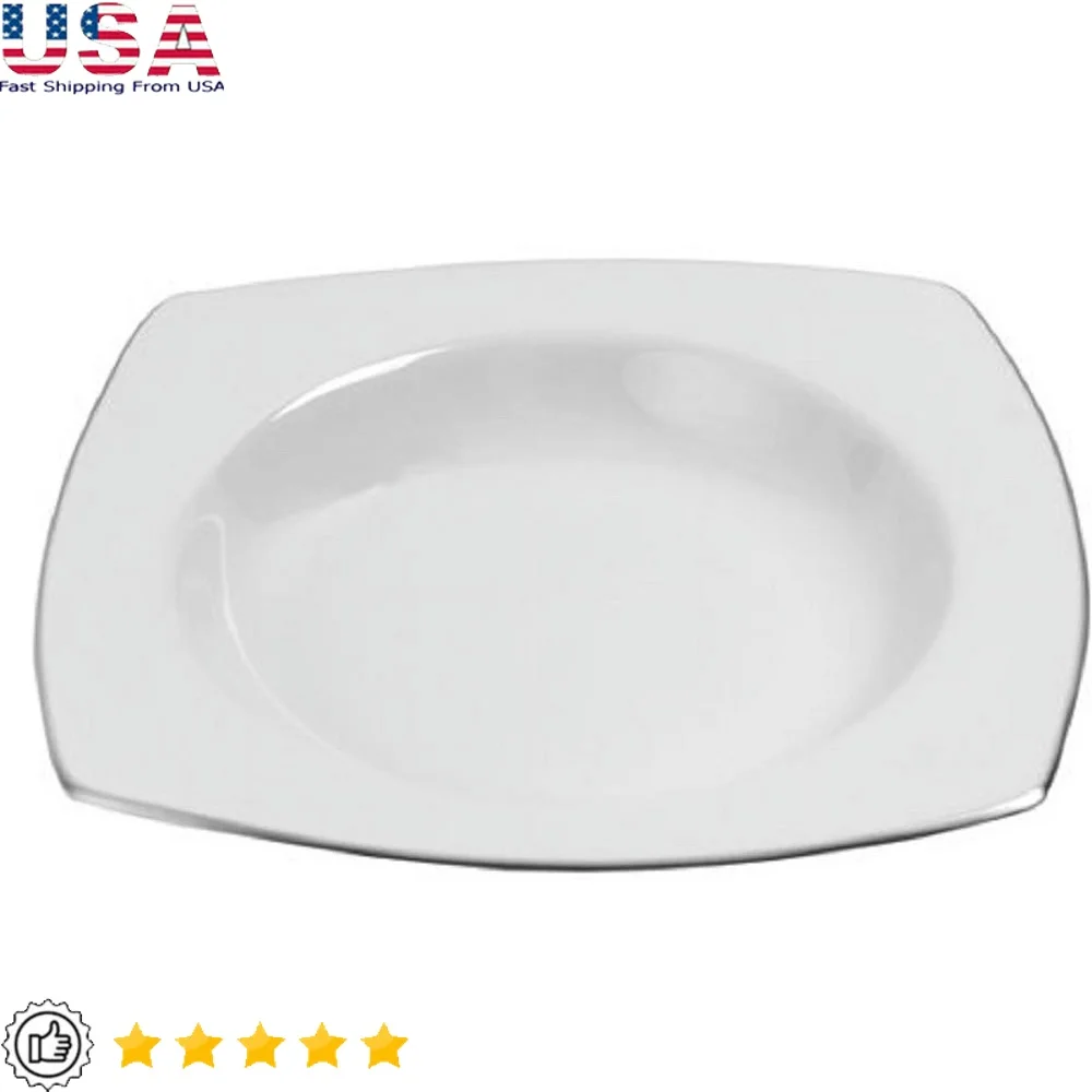 

Set of 4 Dishwasher Safe 9 Inch Round Soup Plates White Porcelain Easy Clean Rim Bowls Family Dining