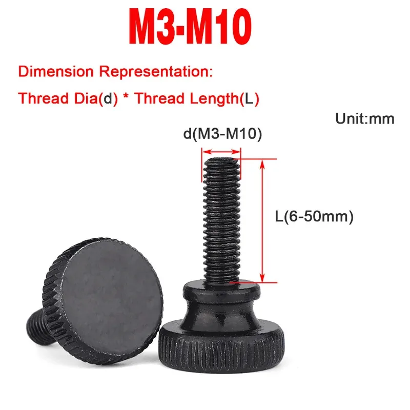 

Black Zinc Plated Carbon Steel Knurled Step Adjustment Screw M3-M10 Large High Head Design