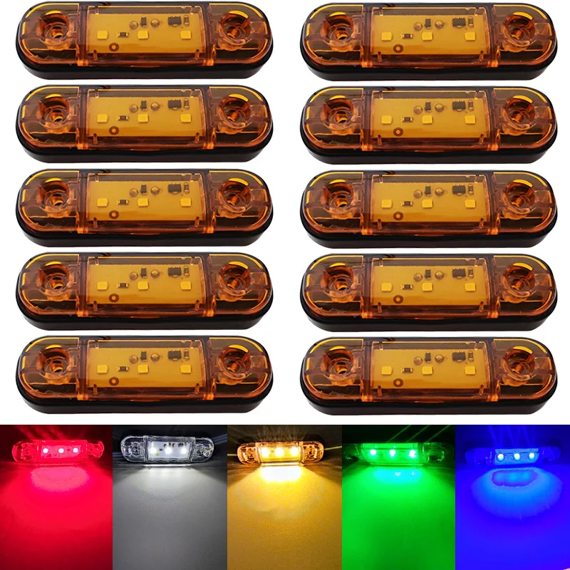

10PCS 12V 24V LED Side Marker Lights Warning Light Clearance Trailer Truck 3 LED Clearance for Trailer Lorry Bus