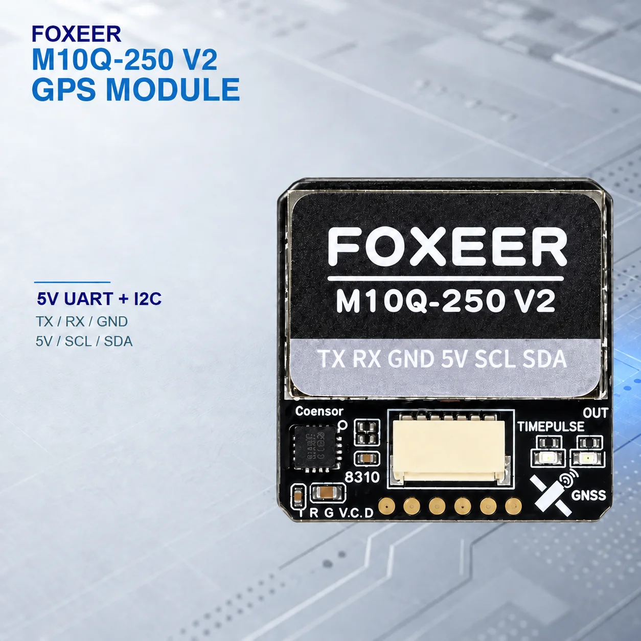 FOXEER M10Q-250 V2 GPS Compass Module M10 GNSS Multi-Constellation 5V UART I2C 1.5 m Accuracy For FPV Drone Flight Controller