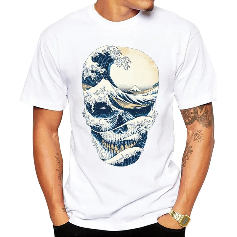 TEEHUB New Fashion Vintage Men T-Shirt Funny The Great Wave off Skull Printed Tshirts Short Sleeve O-Neck Tops Hipster Tees