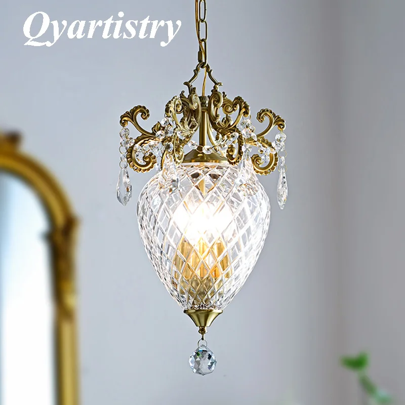 

French crystal chandelier romantic golden living room dining decoration lamp Copper Middle Age Pineapple Pattern hanging light