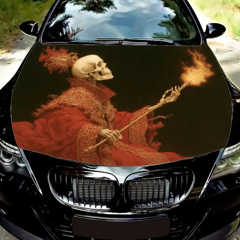 

Skeletal Figure in Red Robes Car Hood Decal Sticker - Splash-Resistant, Easy Removal Durable Vinyl Wrap, Fit For All Vehicles, C