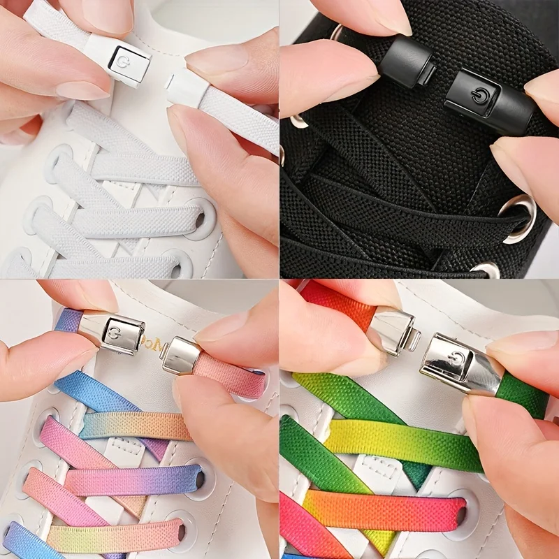 1Set No-Tie Elastic Shoelaces with 2pcs Quick Lock Buckles, 100cm Flat Stretch Laces for Adults Kids, Easy Install & Stay Tight, Ideal for Sneakers, Casual Shoes, Running, Sports, School, Daily Wear & Lazy Shoelace Solution