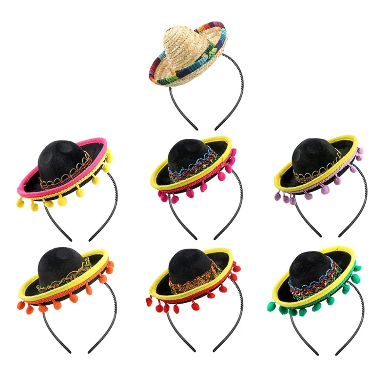 

Mexicans Sombrero Hat Hairhoop Adult Kids Hat Headband Theme Party Supply M6CD