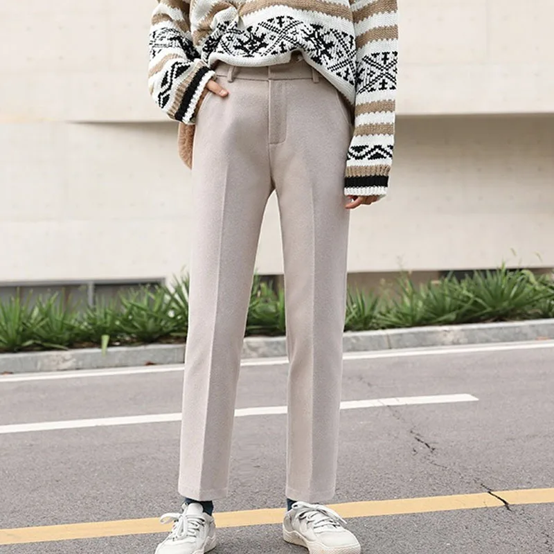 Autumn Woolen Pants Women Harem Pencil Pants Women 2022 Winter High Waisted Casual Suit Pants Office Ladies Trousers New 23977