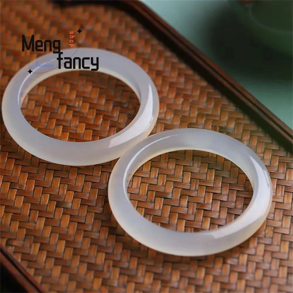 

Natural High Ice Horse Material Champagne Gold Agate Transparent White Moonlight Bangle Simple High-grade Luxury Fashion Jewelry