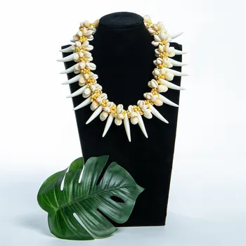 הבציר Samoa ula nifo שרשרת קליפה טבעית & חרוז מקסים שרשרת חרוזים אופנתיים פופולרי הפולינזיה עיצוב עבור מתנת חתונה