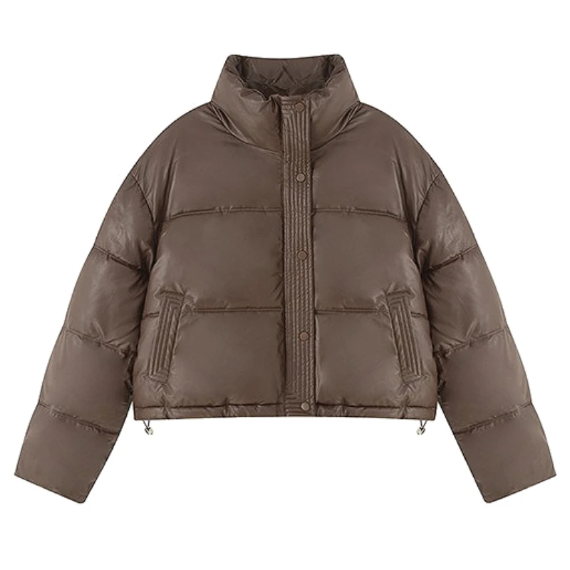 معاطف باركاس نسائية من جلد البولي يوريثان سترات قصيرة متينة وجيب بسحاب وياقة واقفة وأكمام طويلة فضفاضة وسميكة غير رسمية لخريف وشتاء 2025