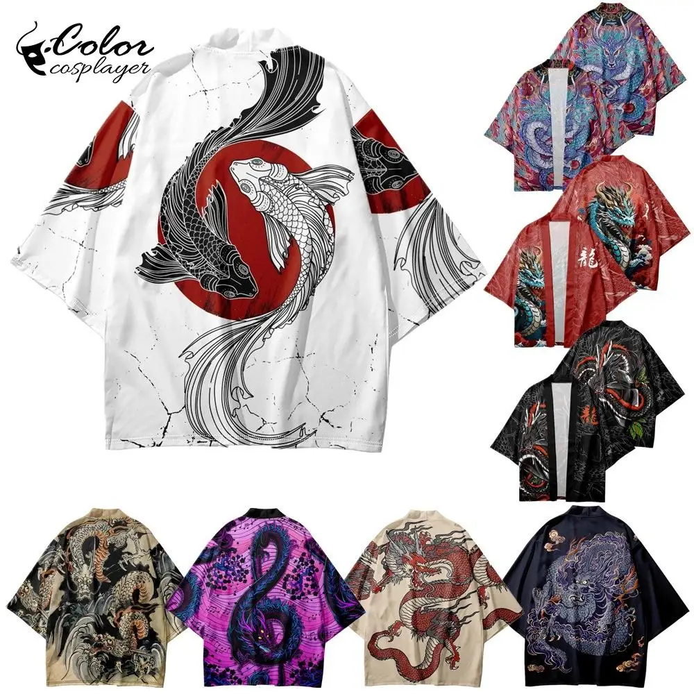 

Color Cosplayer Retro Cardigan Dragon Pattern Kimono Carp Cloak Monk Cosplay Costume Adult Clothing Halloween Carnival Dress Up