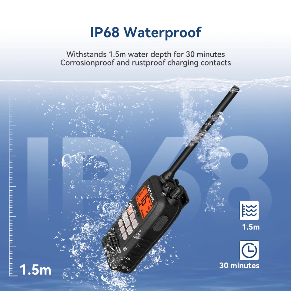 Retevis RM15  IP68 Waterproof Floating Radio Marine Radio Transceiver Portable Long Range Walkie Talkies for Boating Kayaks