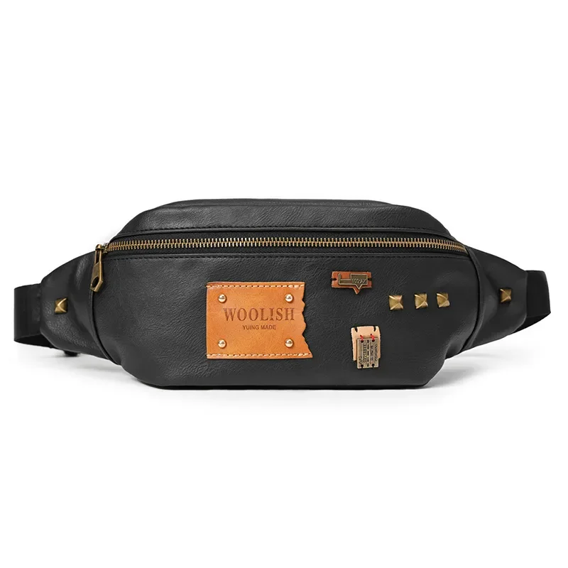 

Fashion Men's Rivets Design Waist Packs High Quality PU Belt Bags Casual Travel Waterproof Storage Chest Bag for Men Fanny Pack