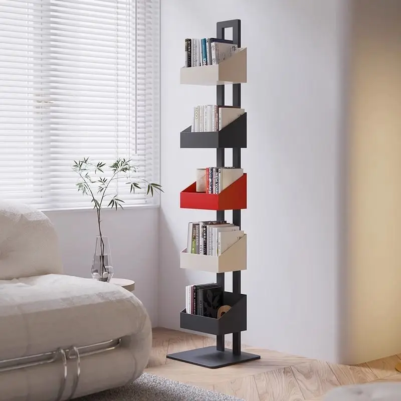 Living room invisible floor-standing bookshelf, home iron corner storage display rack, three-dimensional multi-layer