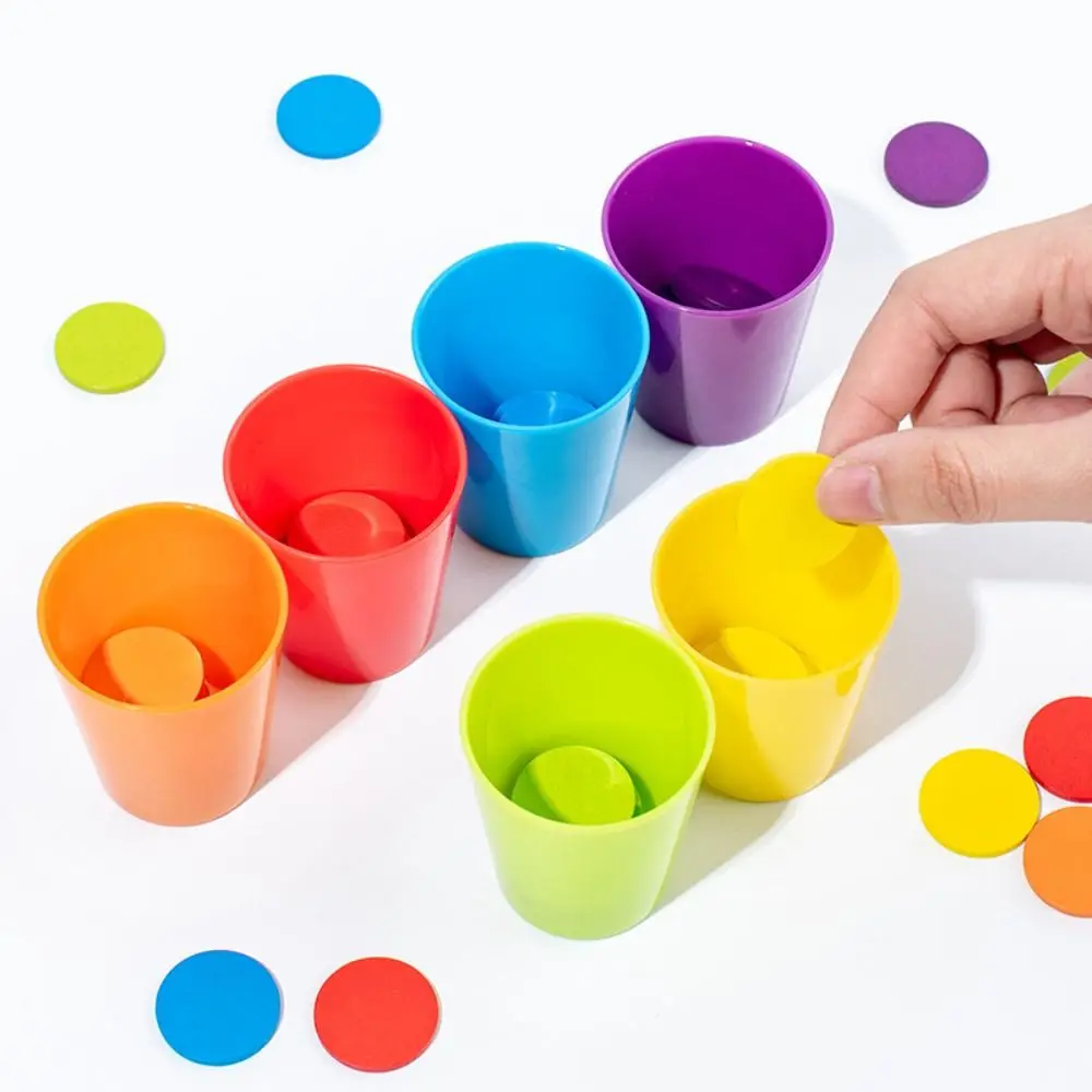 Matching Color Stacked Cups Game Sorting Early Education Wooden Coin Throwing Challenges Portable Color Classification Cup Toys