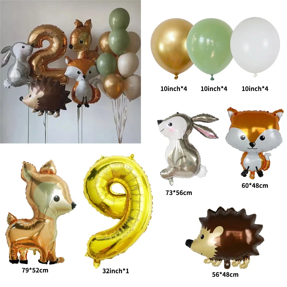 17-teiliges Ballon-Set mit Dschungeltier-Motiv, Girlandenbogen, Safari-Fuchs-Igel-Ballon für Geburtstagsfeier, Party-Dekoration, Zubehör – Detail 1