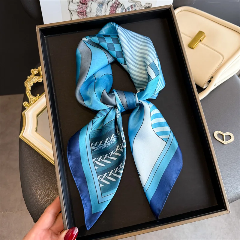 2026 New Geometry Print Silk Square Scarfs Women Decorate Neck Ties 70*70cm Kerchief Lady Summer Hijab Female Neckerchief Wraps view 4