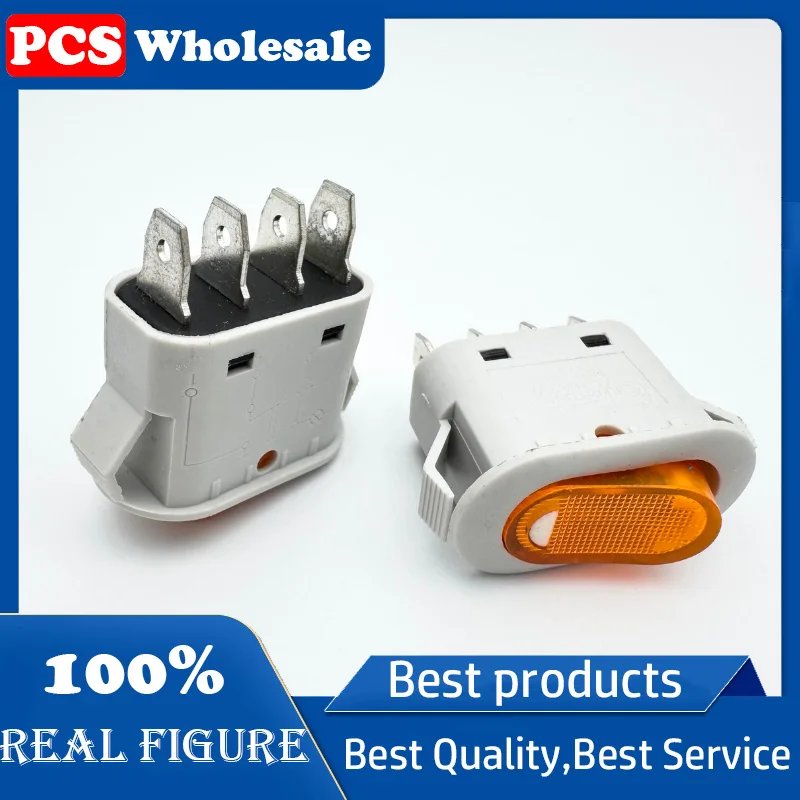 Oven power switch, boat-shaped switch, elliptical with light, 4-pin, 2-position, 250V, 16A
