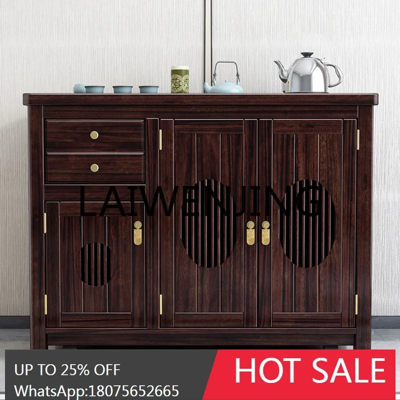 RWJ Solid Wood Kettle Integrated Wheeled Mobile Coffee Table Side Cabinet Household Purple Gold Ebony Small Tea Table