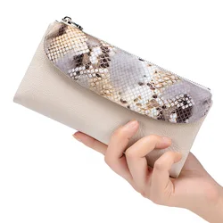 Card Holder Genuine Leather Wallet Long Soft Real Cow Leather Purse Women Serpentine Pattern Cowhide Clutch Bag