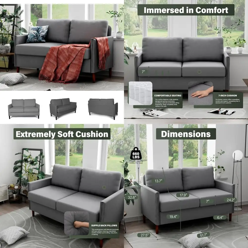 

Compact 52 Light Grey Loveseat Sofa for Living Rooms, Bedrooms, and Small Spaces
