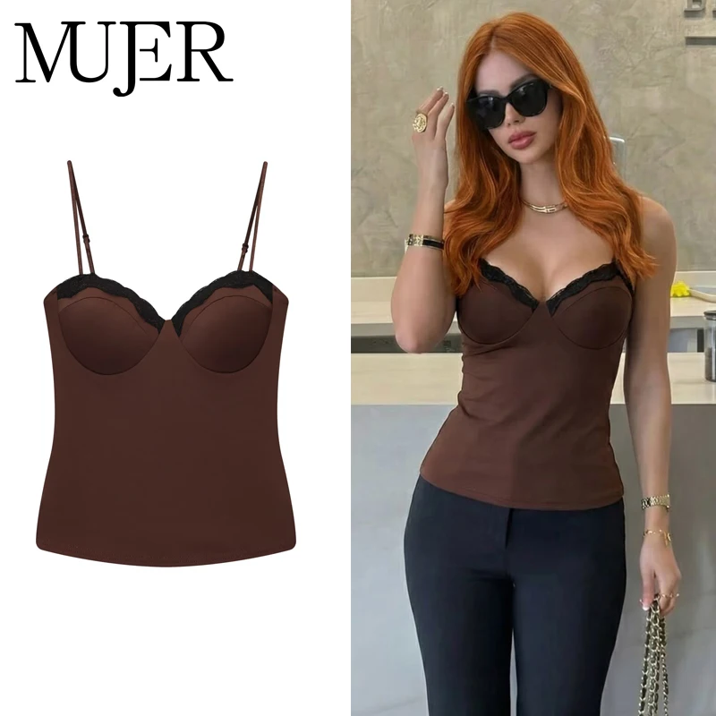 MUJER-Top con corsé de encaje para mujer, Top corto Sexy con espalda descubierta, corpiño sin mangas, camisola sin mangas para mujer