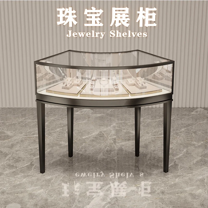 Fan-Shaped Middle Island Jewelry Jade Display Cabinet Made of Glass Gold Jewelry Jade Stainless Steel